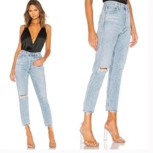 AGOLDE button Fly Highrise Distressed Knee Jeans Jamie Shaken